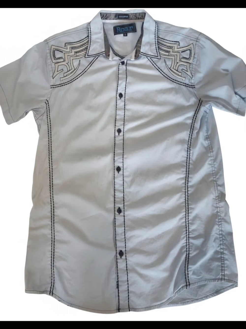 Roar Signature Mens Short Sleeve Embroidered Western Button Down Shirt Size L